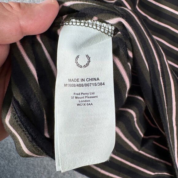 Fred Perry Shirt Mens Size Large Green Pink Short Sleeve Striped T shirt - Picture 5 of 10